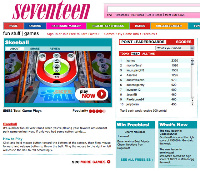Seventeen Games interface